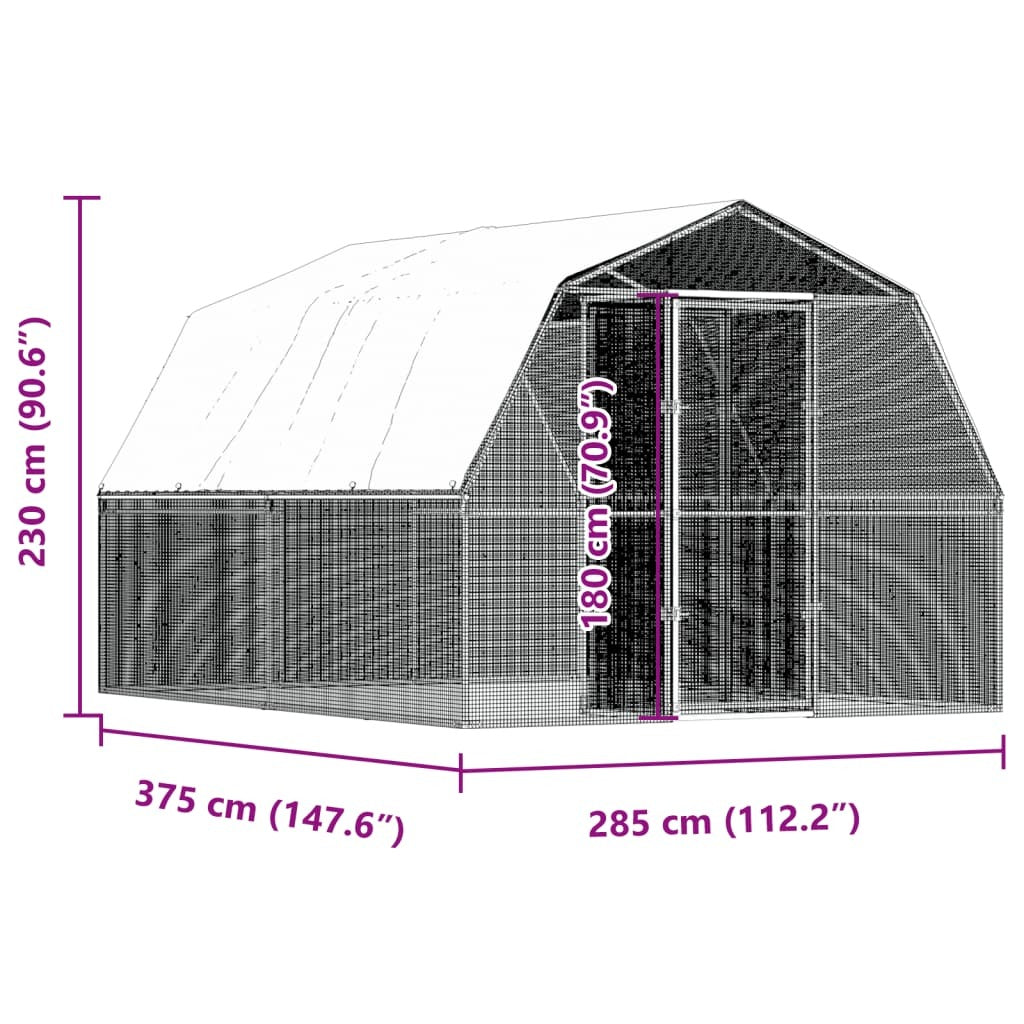 Chicken Cage with Roof and Door Silver Galvanized Steel