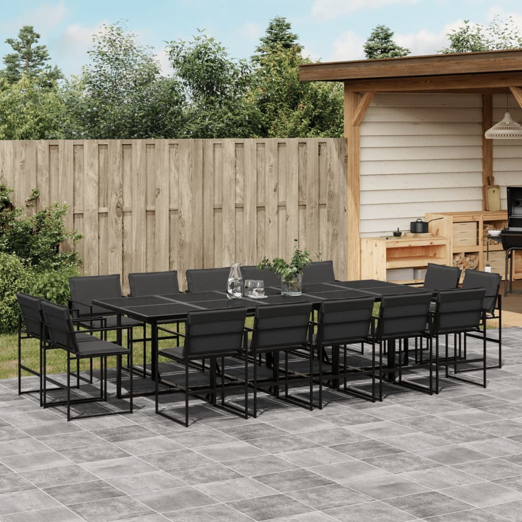 15 Piece Patio Dining Set with Cushions Black Textilene