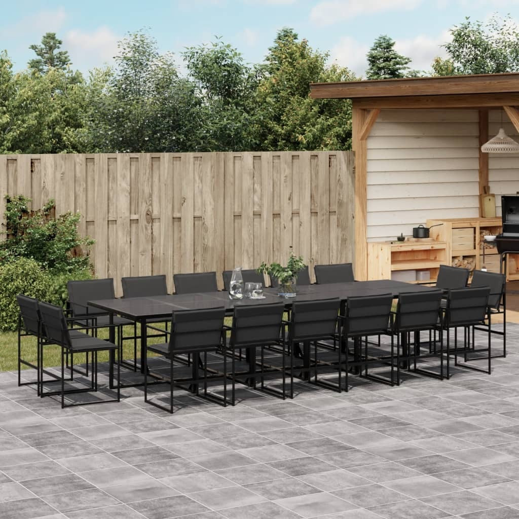 17 Piece Patio Dining Set with Cushions Black Textilene