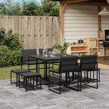 9 Piece Patio Dining Set with Cushions Black Textilene