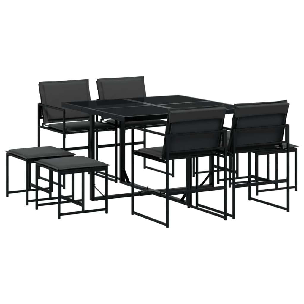 9 Piece Patio Dining Set with Cushions Black Textilene