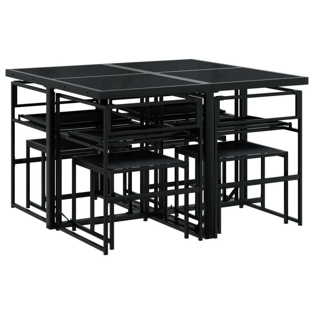9 Piece Patio Dining Set with Cushions Black Textilene