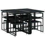 9 Piece Patio Dining Set with Cushions Black Textilene