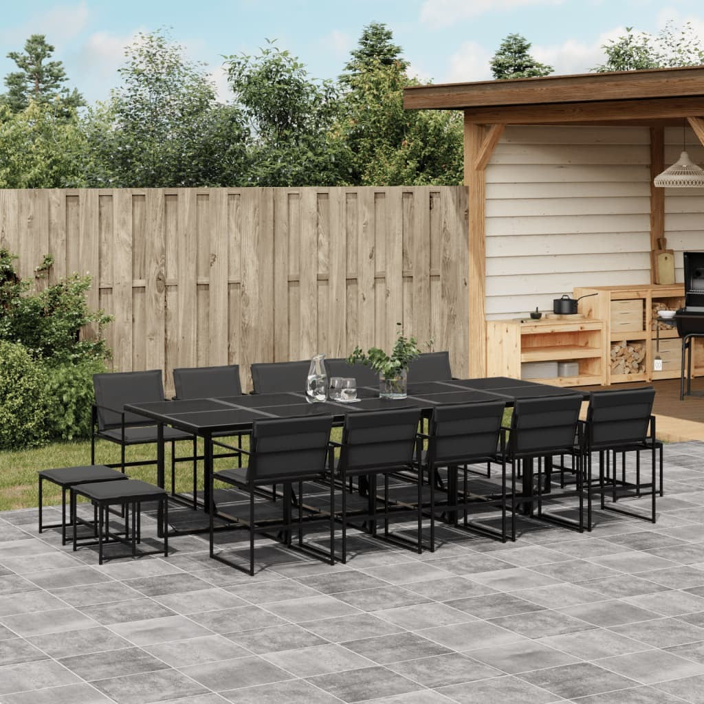 15 Piece Patio Dining Set with Cushions Black Textilene