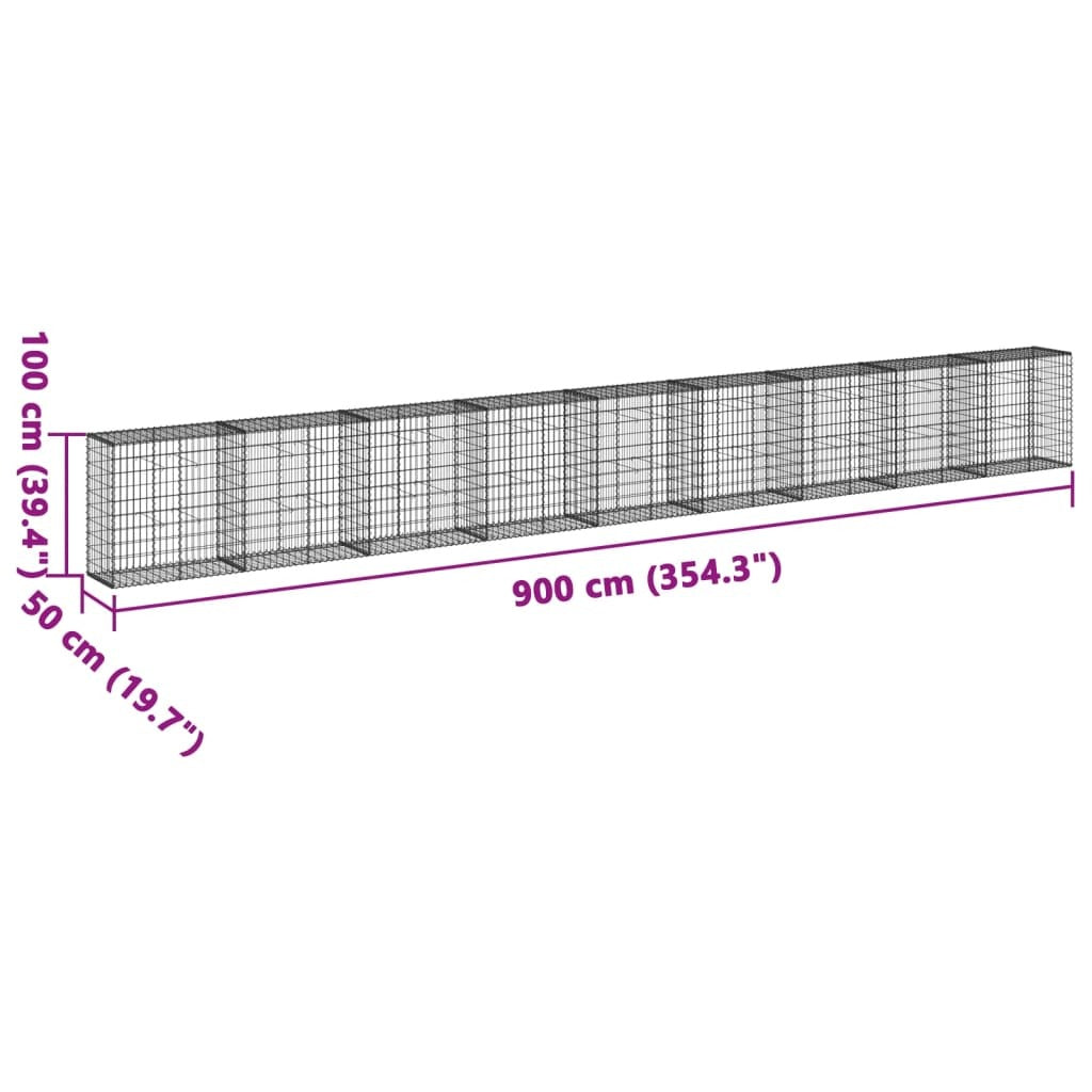 Gabion Basket with Cover 354.3"x19.7"x39.4" Galvanized Iron