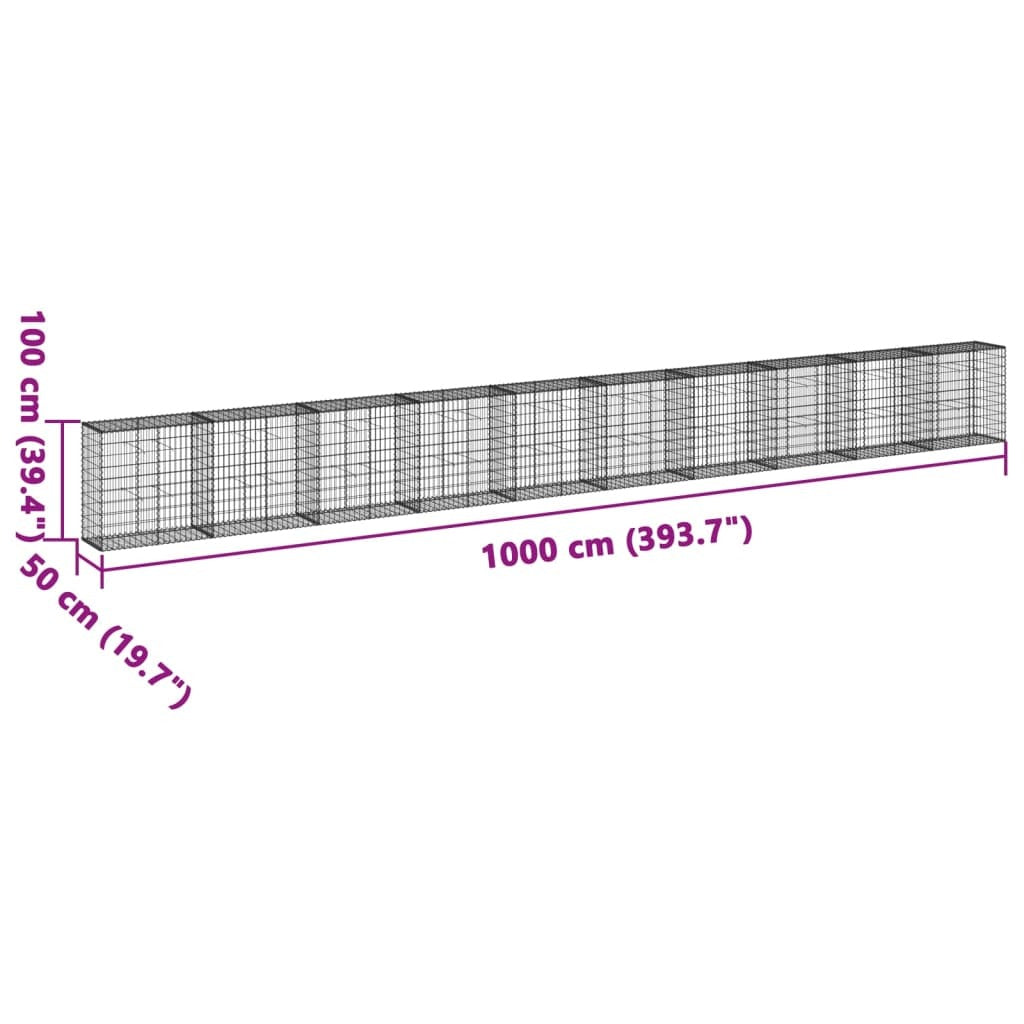 Gabion Basket with Cover 393.7"x19.7"x39.4" Galvanized Iron