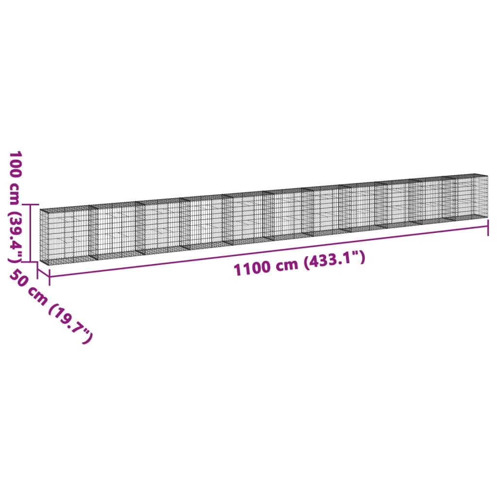 Gabion Basket with Cover 433.1"x19.7"x39.4" Galvanized Iron