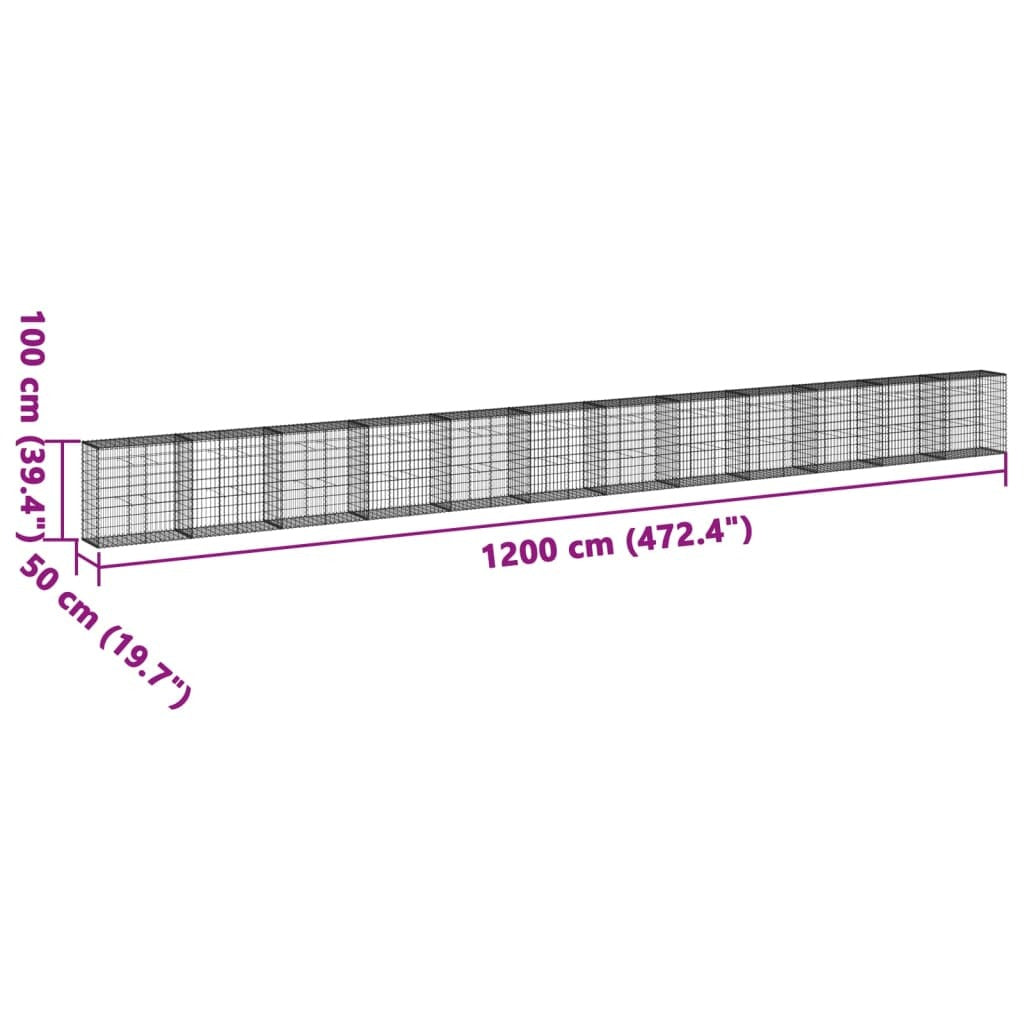 Gabion Basket with Cover 472.4"x19.7"x39.4" Galvanized Iron