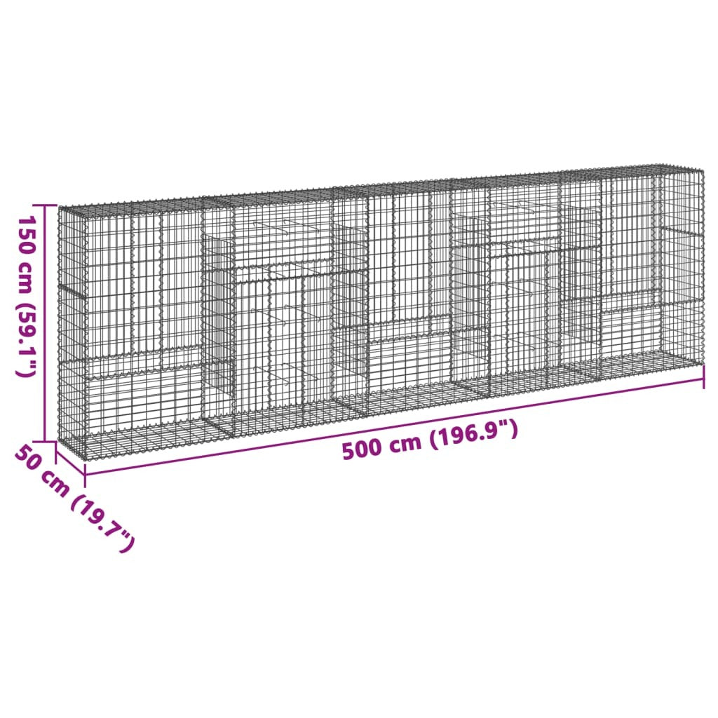 Gabion Basket with Cover 196.9"x19.7"x59.1" Galvanized Iron