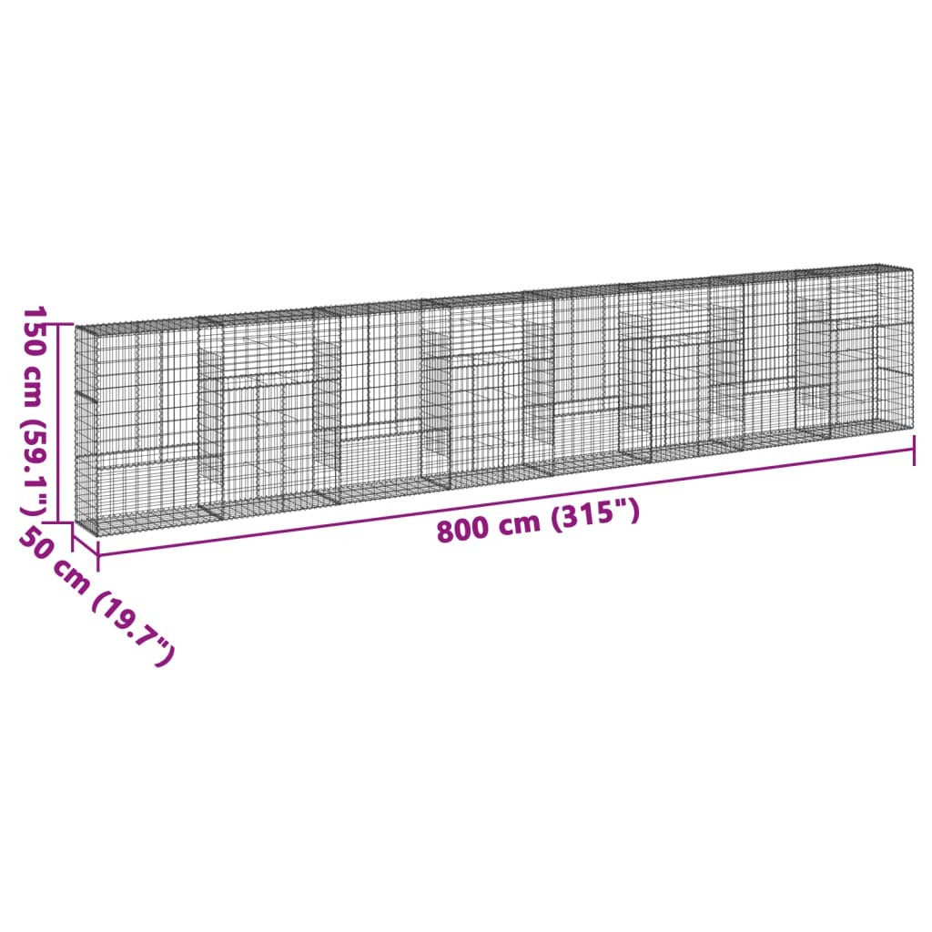 Gabion Basket with Cover 315"x19.7"x59.1" Galvanized Iron