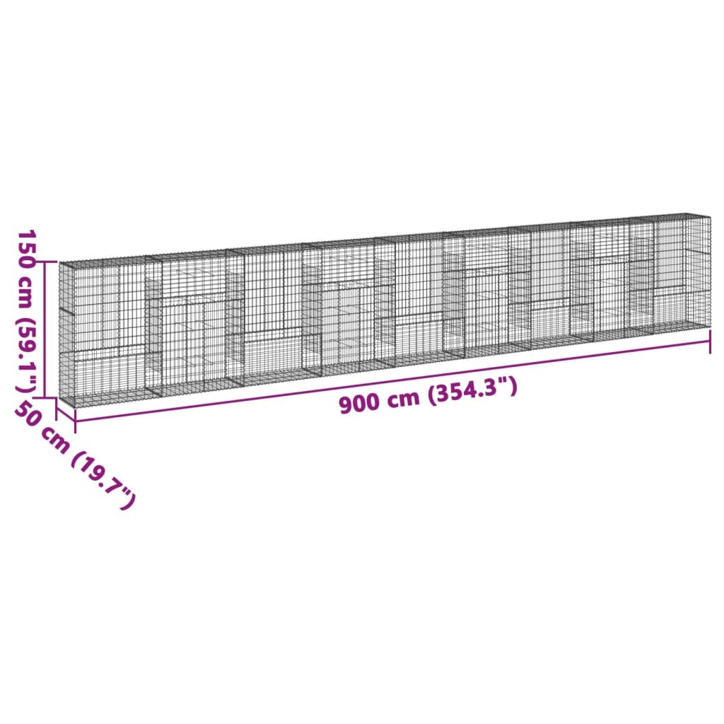 Gabion Basket with Cover 354.3"x19.7"x59.1" Galvanized Iron