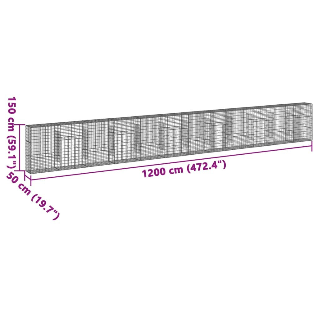 Gabion Basket with Cover 472.4"x19.7"x59.1" Galvanized Iron