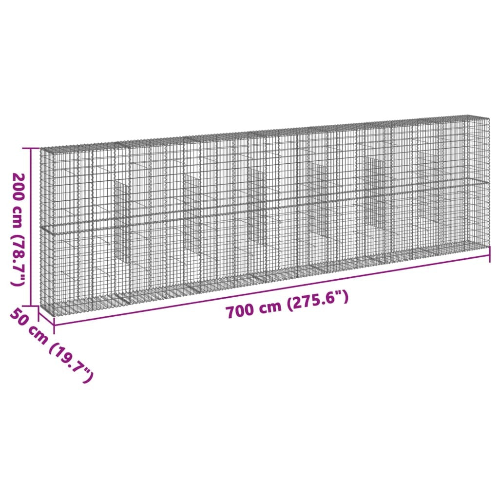 Gabion Basket with Cover 275.6"x19.7"x78.7" Galvanized Iron