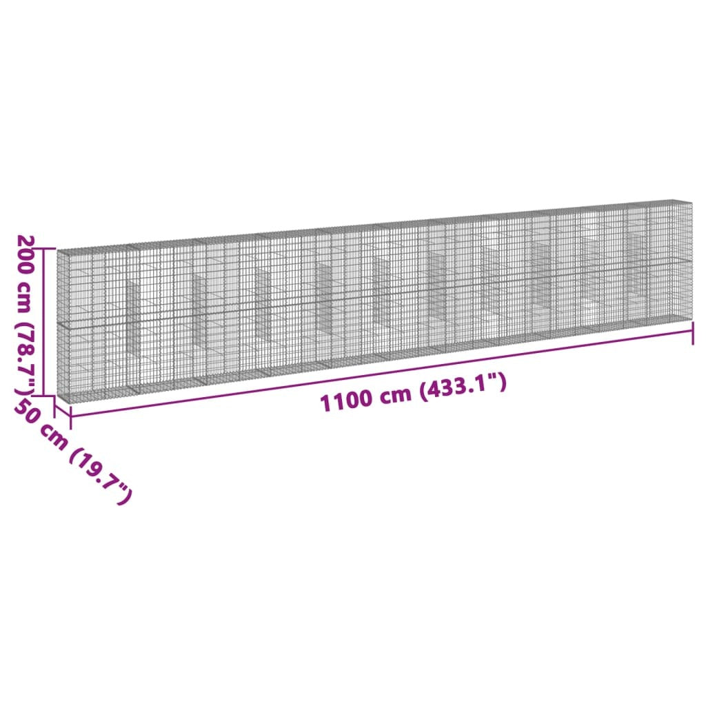Gabion Basket with Cover 433.1"x19.7"x78.7" Galvanized Iron