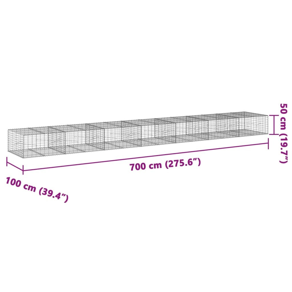 Gabion Basket with Cover 275.6"x39.4"x19.7" Galvanized Iron
