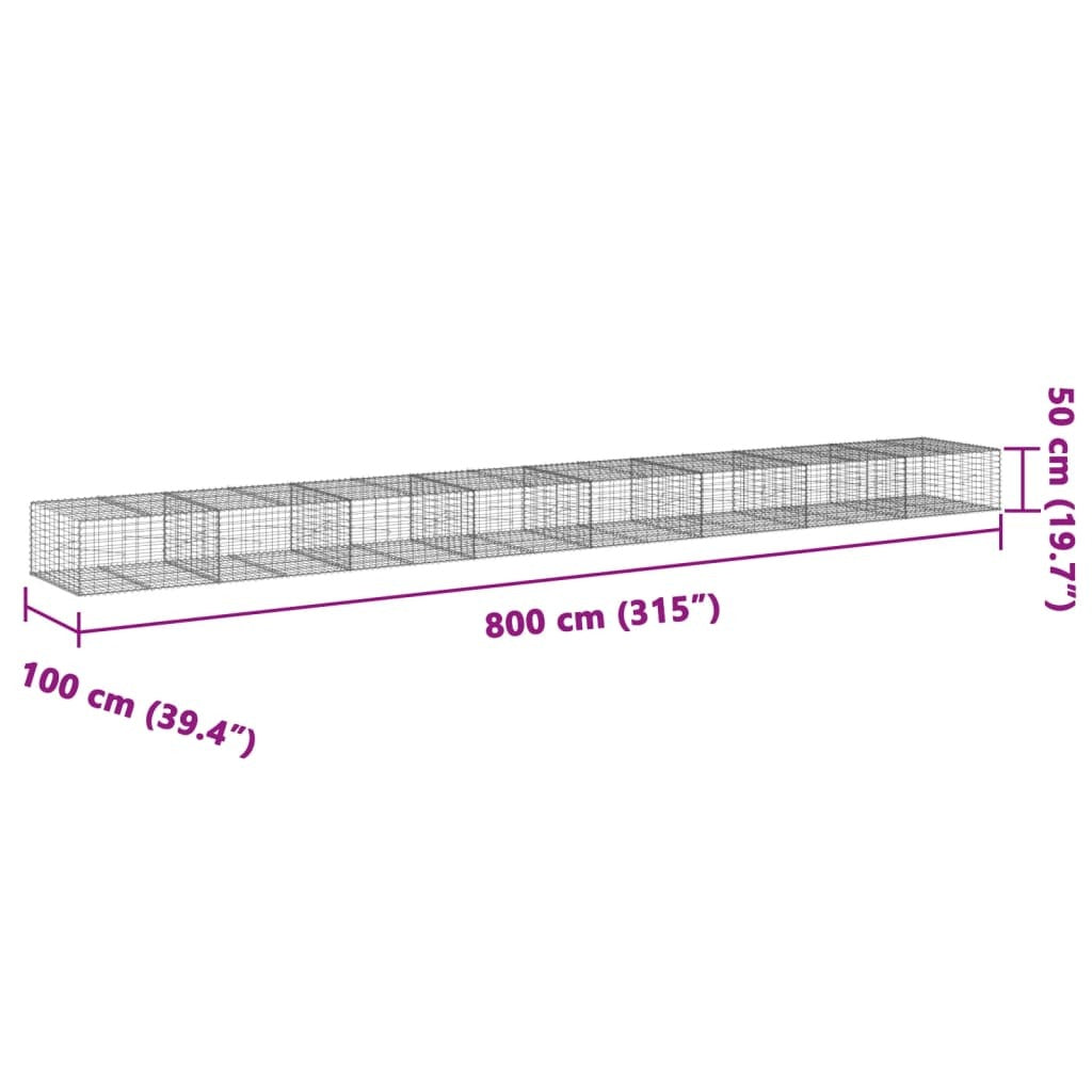 Gabion Basket with Cover 315"x39.4"x19.7" Galvanized Iron