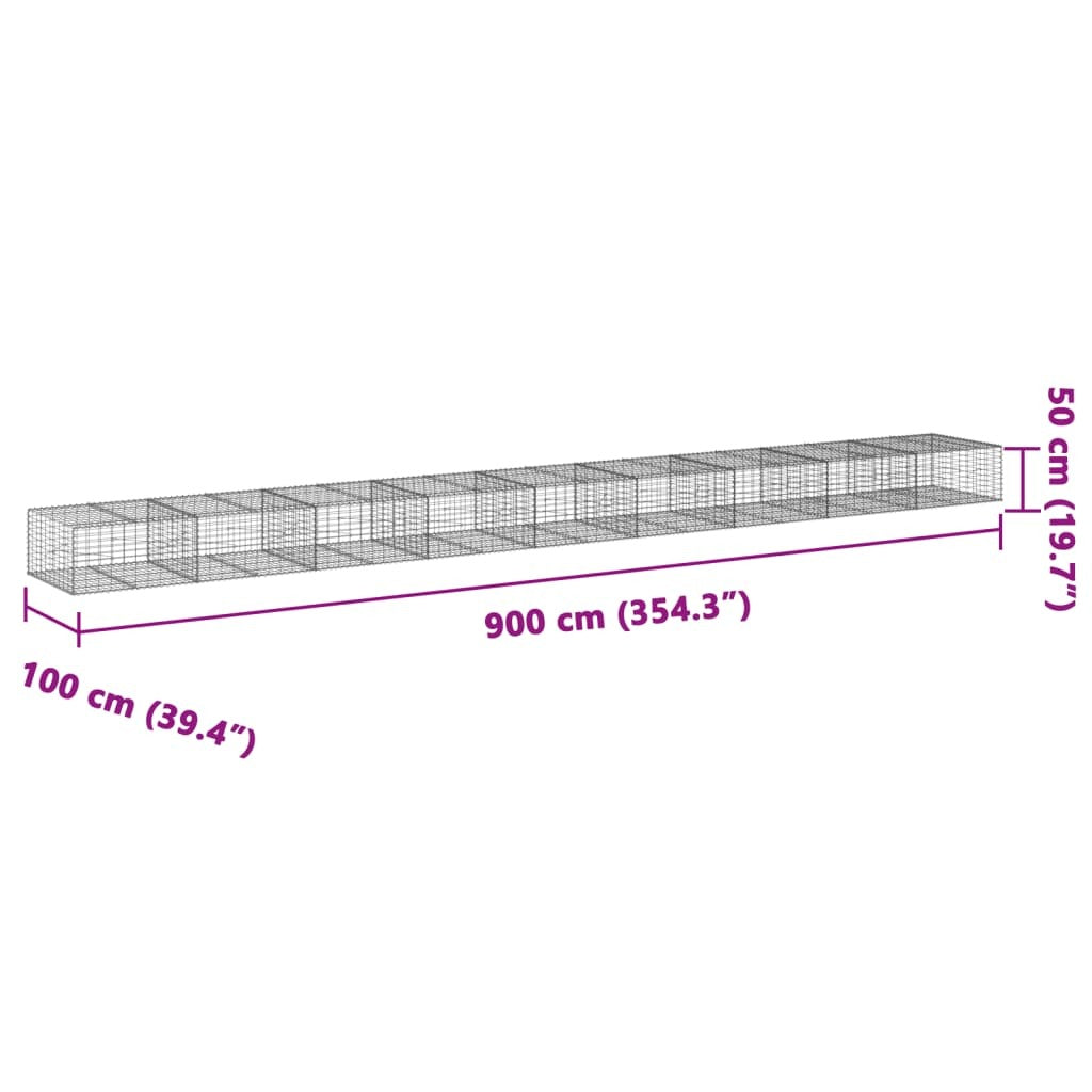 Gabion Basket with Cover 354.3"x39.4"x19.7" Galvanized Iron