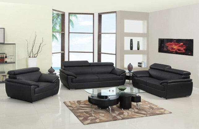 86" Black Leather Sofa With Silver Legs