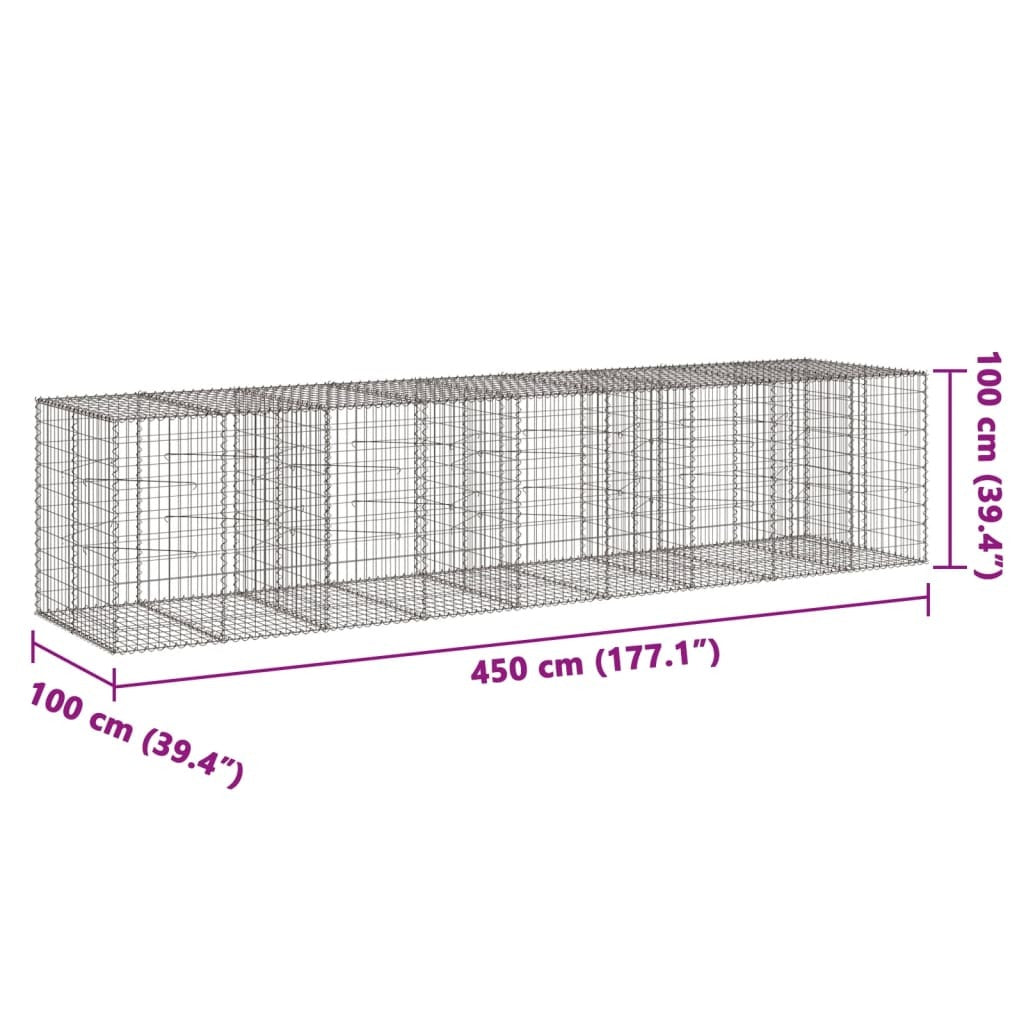 Gabion Basket with Cover 177.2"x39.4"x39.4" Galvanized Iron