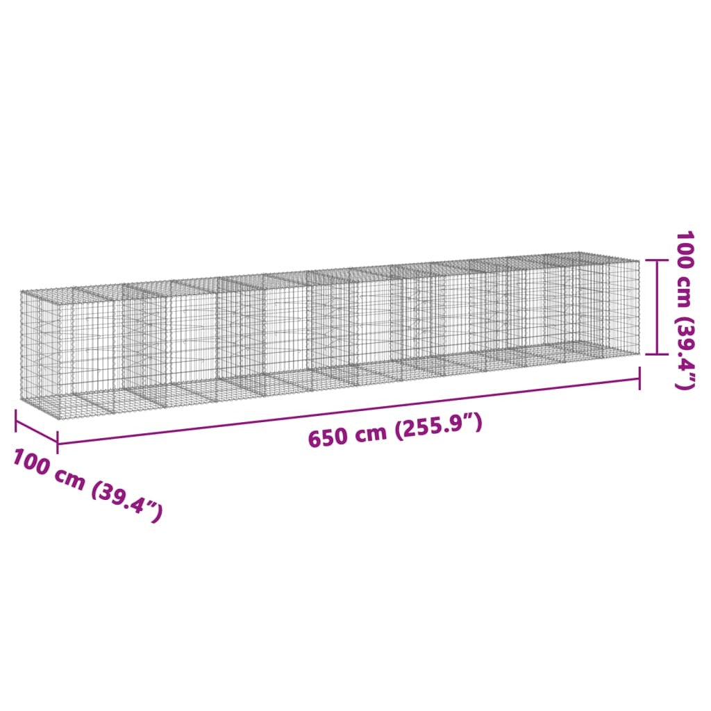 Gabion Basket with Cover 255.9"x39.4"x39.4" Galvanized Iron