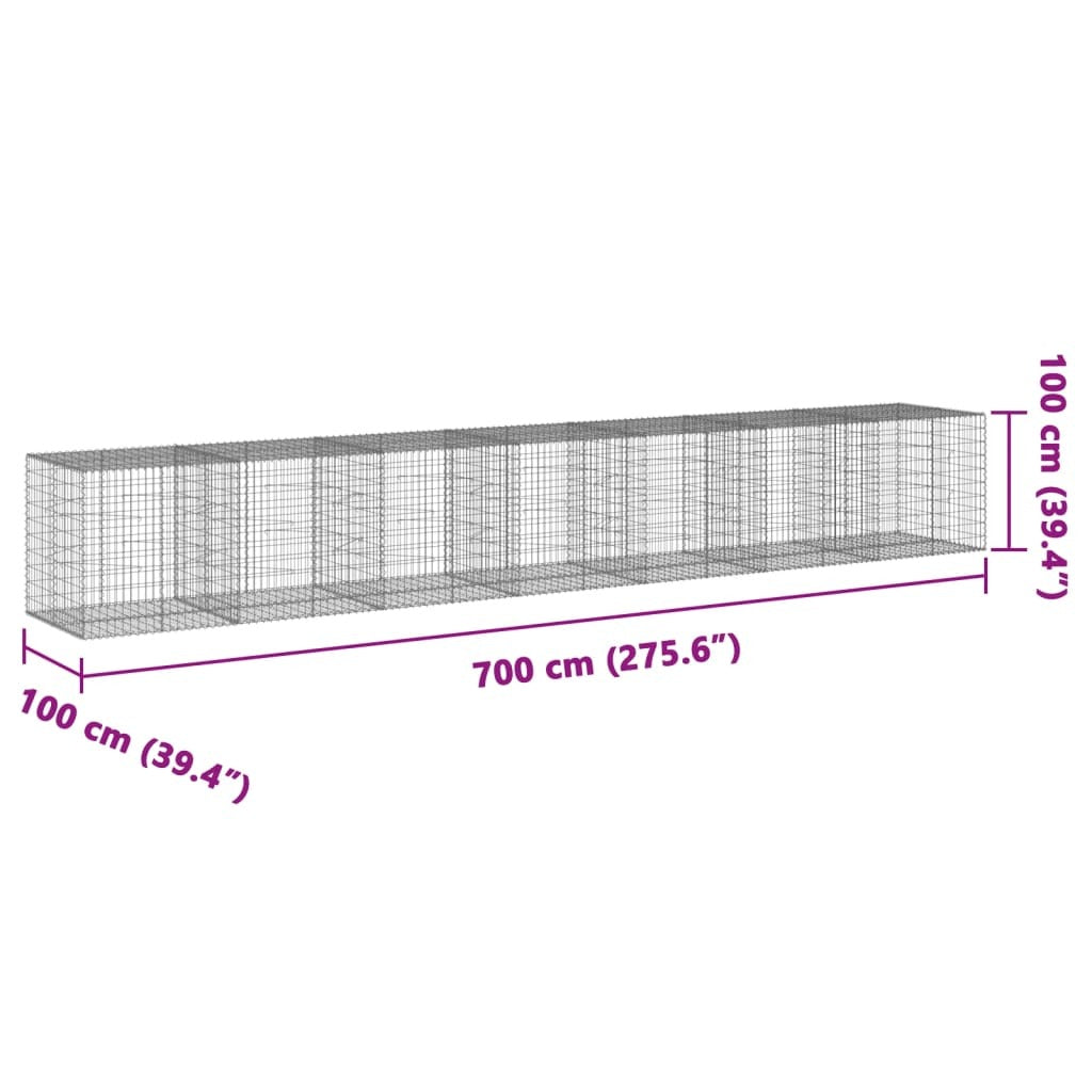 Gabion Basket with Cover 275.6"x39.4"x39.4" Galvanized Iron