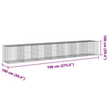 Gabion Basket with Cover 275.6"x39.4"x39.4" Galvanized Iron