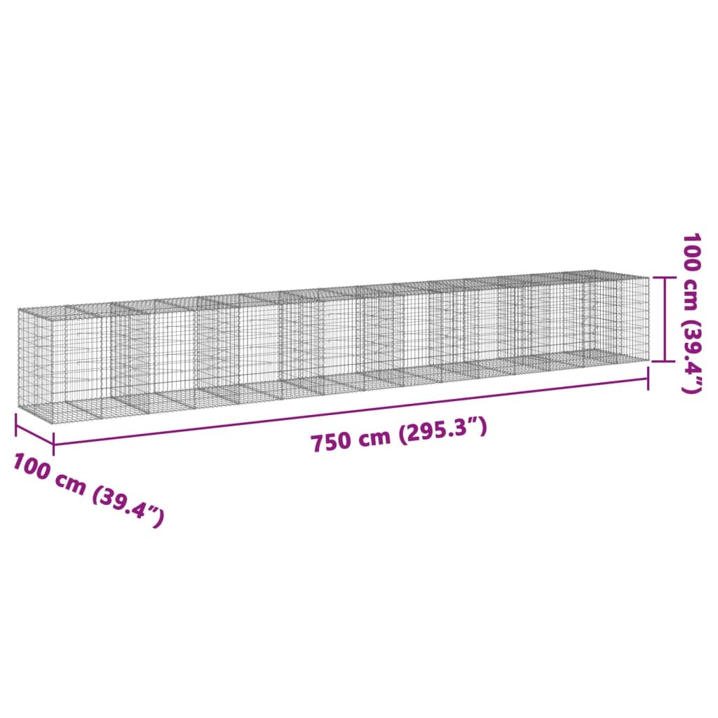 Gabion Basket with Cover 295.3"x39.4"x39.4" Galvanized Iron