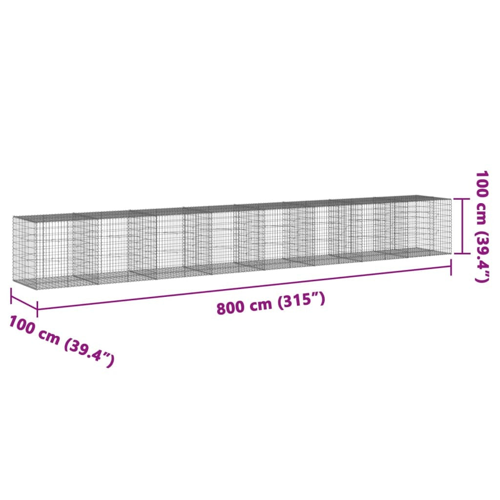 Gabion Basket with Cover 315"x39.4"x39.4" Galvanized Iron