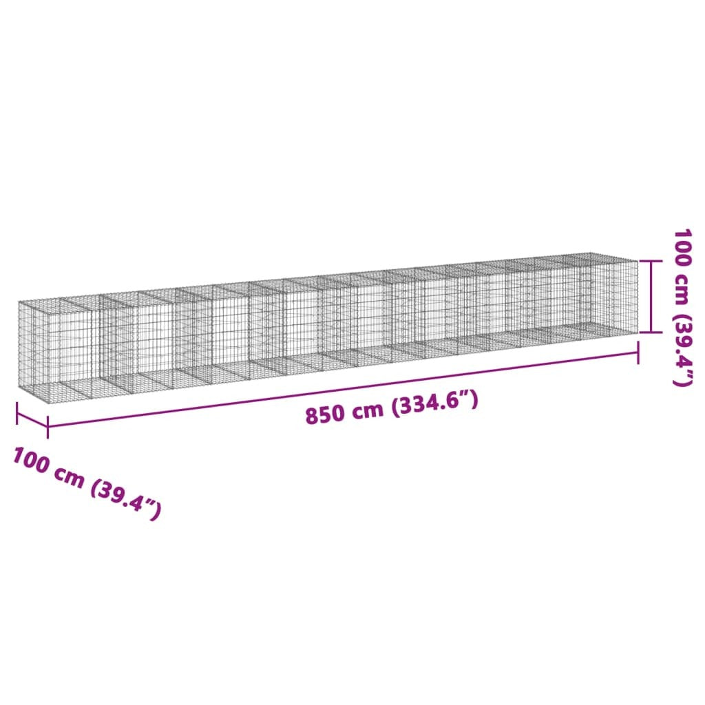 Gabion Basket with Cover 334.6"x39.4"x39.4" Galvanized Iron