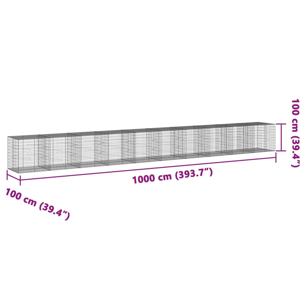 Gabion Basket with Cover 393.7"x39.4"x39.4" Galvanized Iron