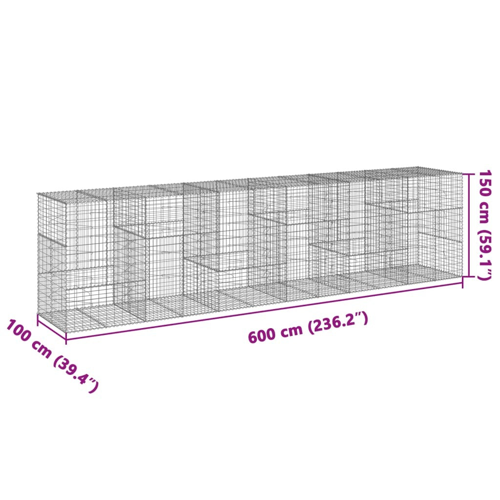 Gabion Basket with Cover 236.2"x39.4"x59.1" Galvanized Iron