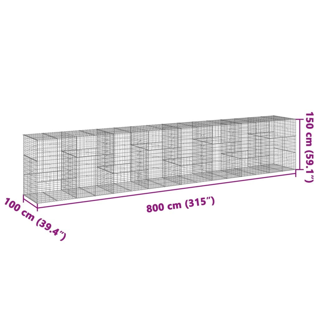 Gabion Basket with Cover 315"x39.4"x59.1" Galvanized Iron