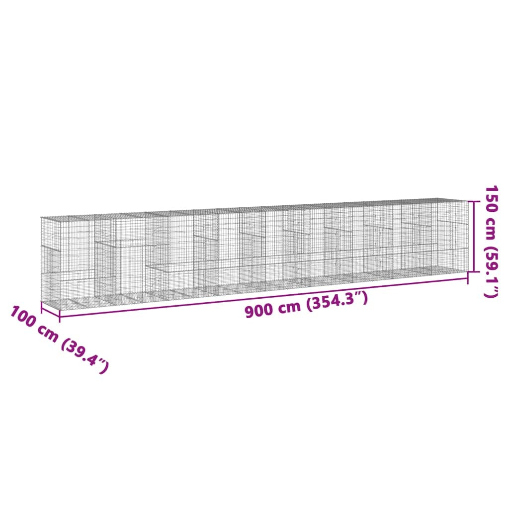 Gabion Basket with Cover 354.3"x39.4"x59.1" Galvanized Iron