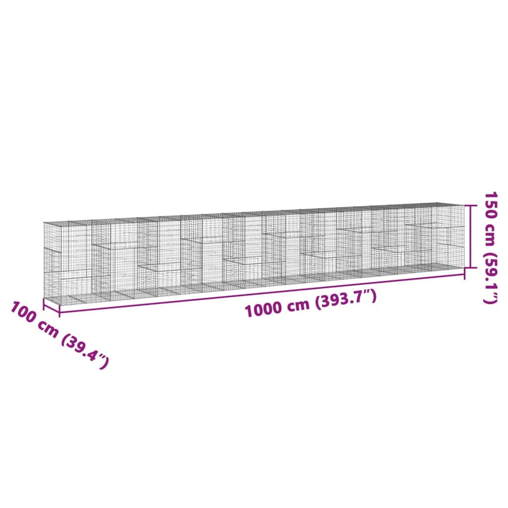 Gabion Basket with Cover 393.7"x39.4"x59.1" Galvanized Iron