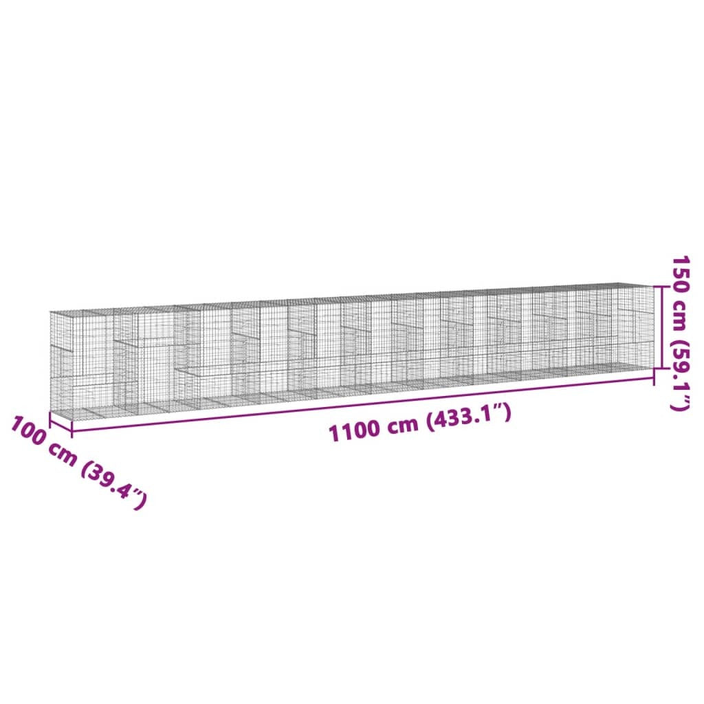 Gabion Basket with Cover 433.1"x39.4"x59.1" Galvanized Iron