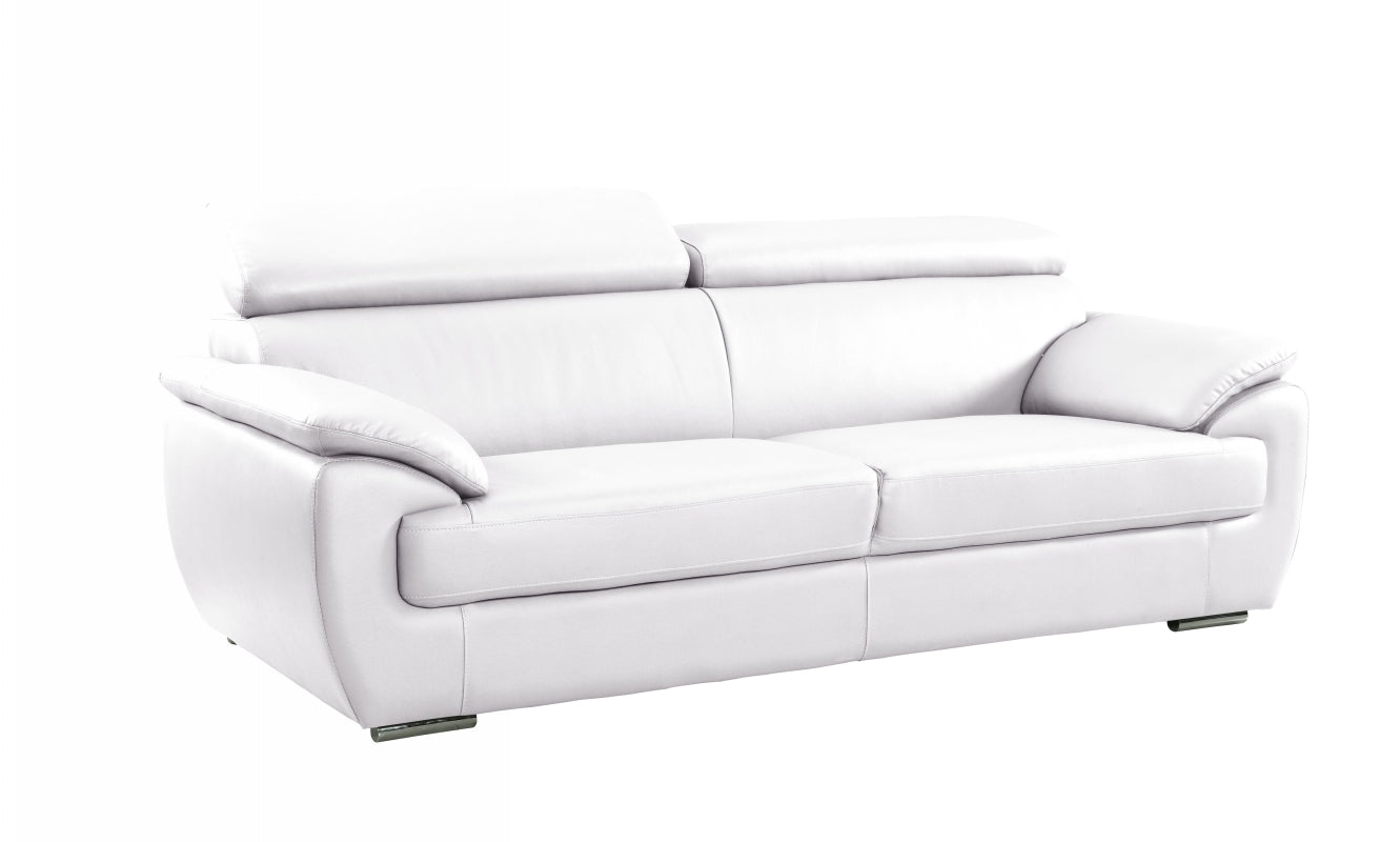 86" White Leather Sofa With Silver Legs