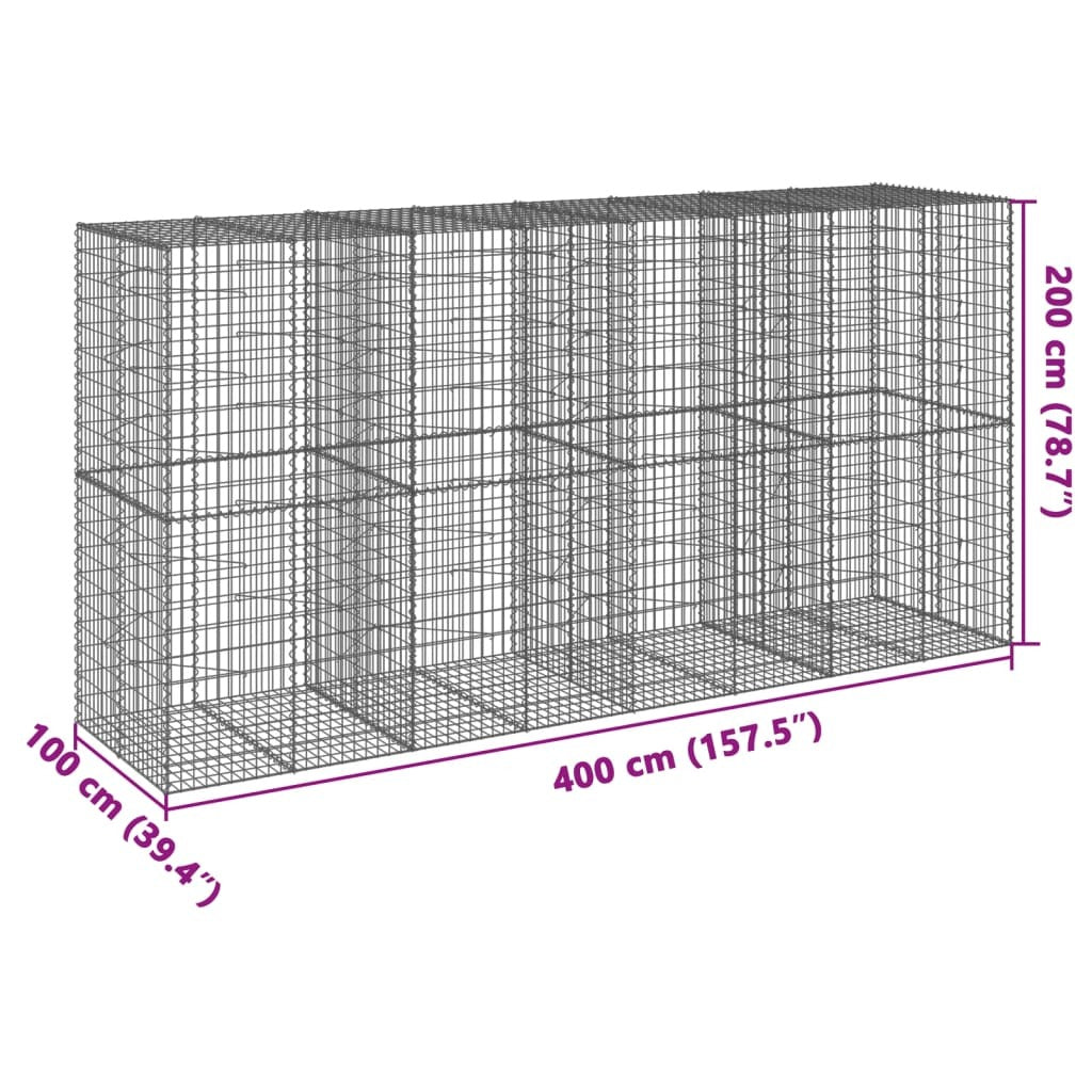 Gabion Basket with Cover 157.5"x39.4"x78.7" Galvanized Iron