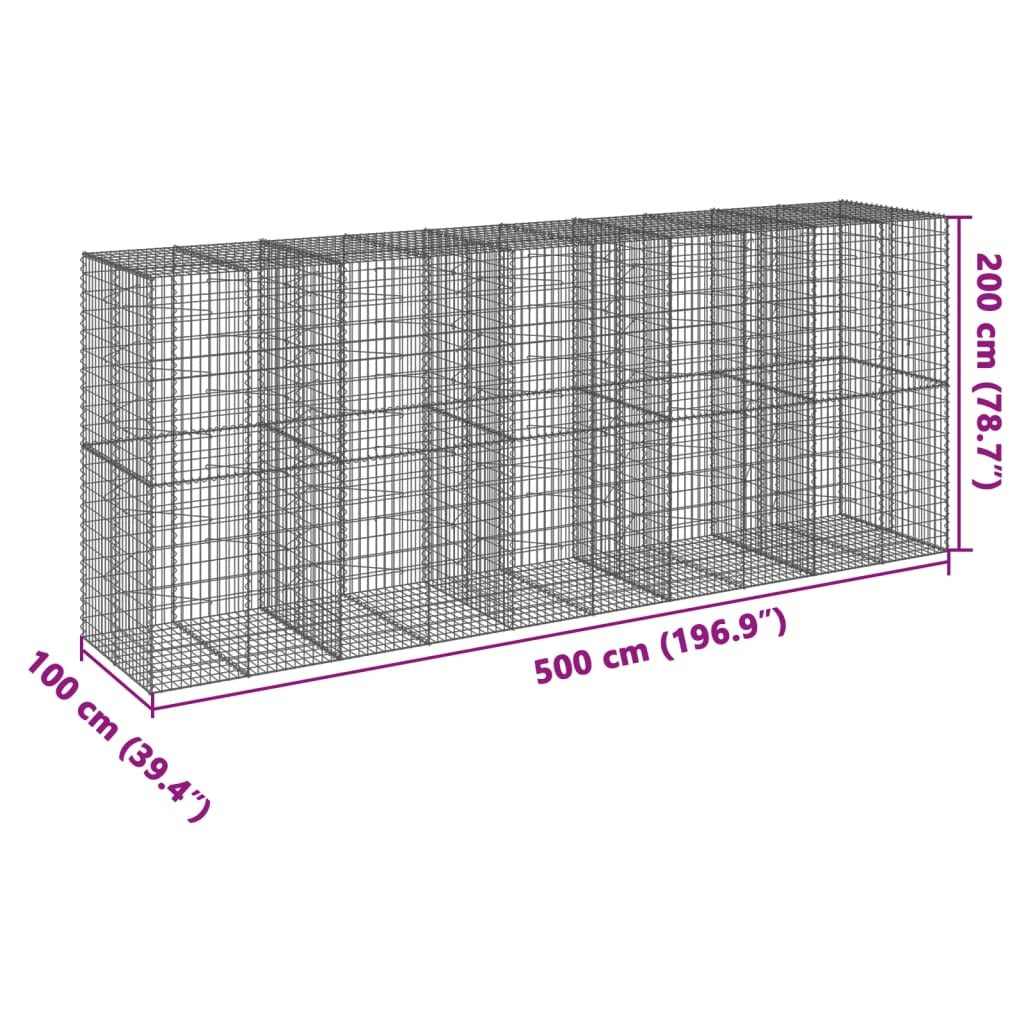 Gabion Basket with Cover 196.9"x39.4"x78.7" Galvanized Iron