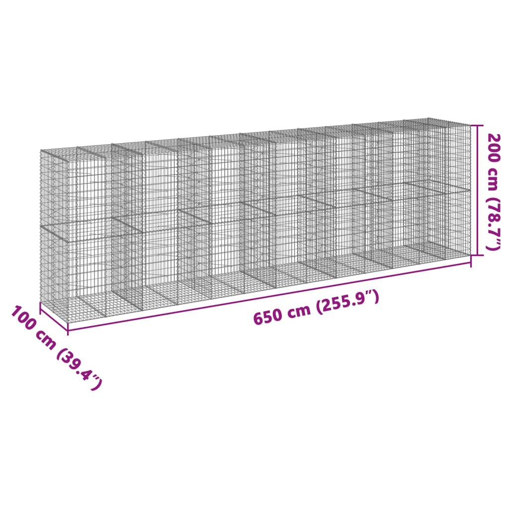 Gabion Basket with Cover 255.9"x39.4"x78.7" Galvanized Iron