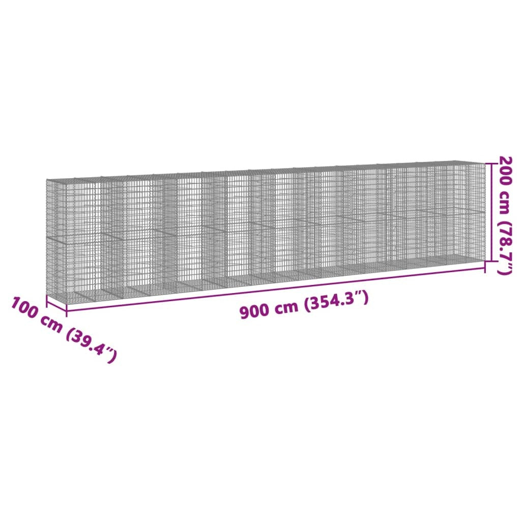 Gabion Basket with Cover 354.3"x39.4"x78.7" Galvanized Iron