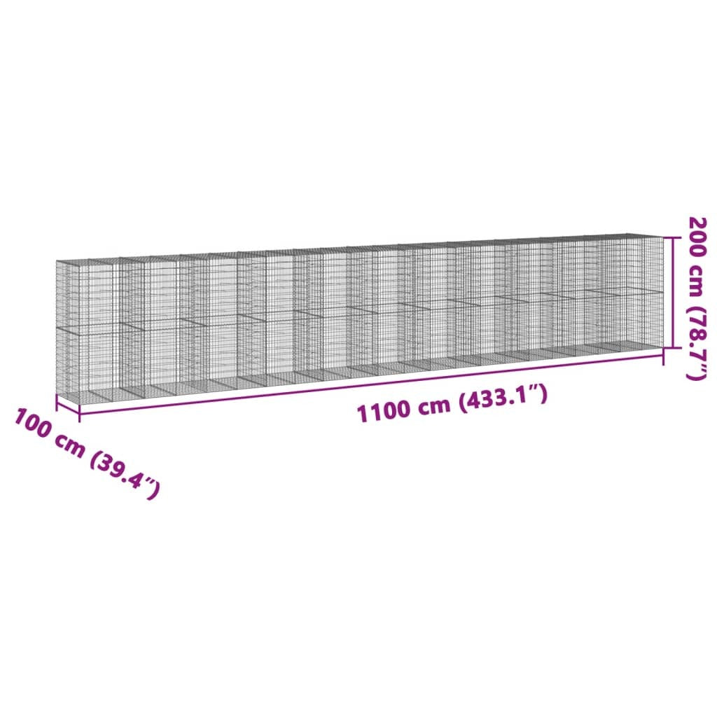 Gabion Basket with Cover 433.1"x39.4"x78.7" Galvanized Iron