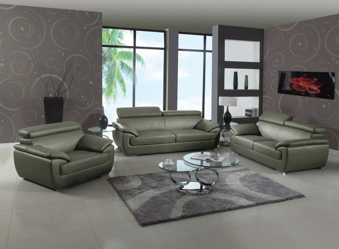 Three Piece Indoor Gray Genuine Leather Six Person Seating Set