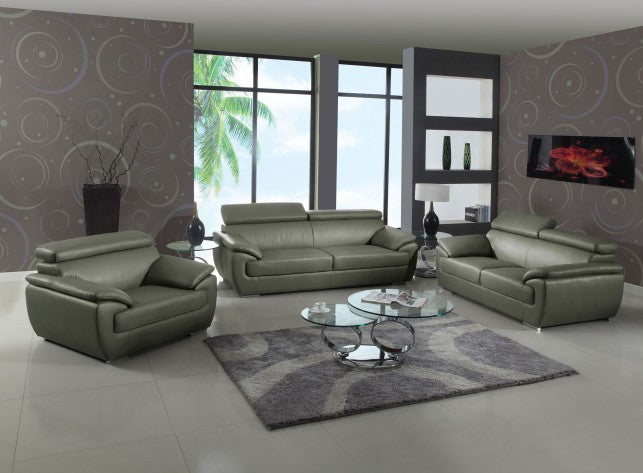 86" Gray Leather Sofa With Silver Legs