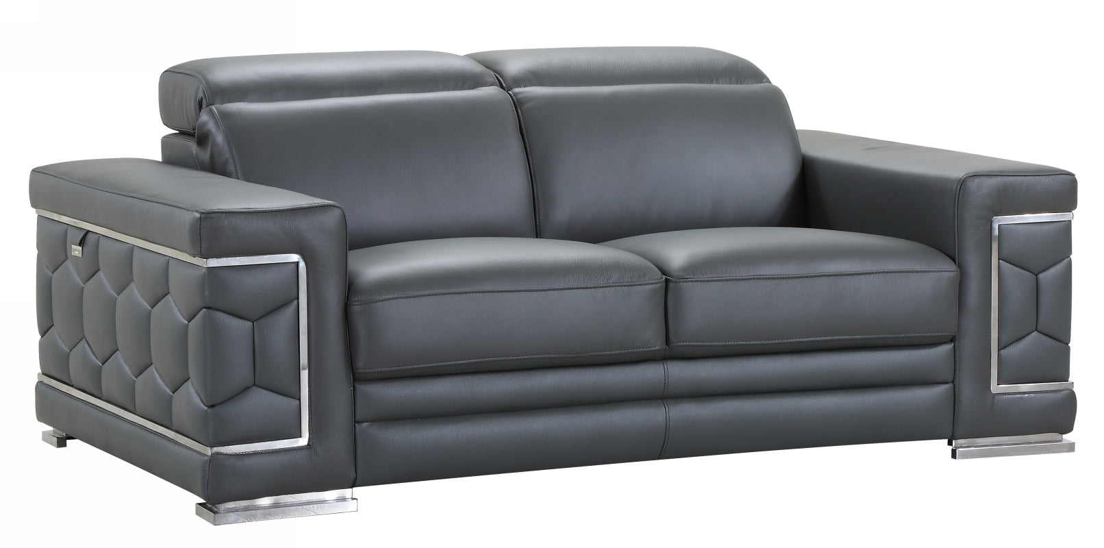 71" Gray And Silver Genuine Leather Love Seat
