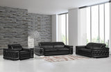 Three Piece Indoor Black Italian Leather Six Person Seating Set