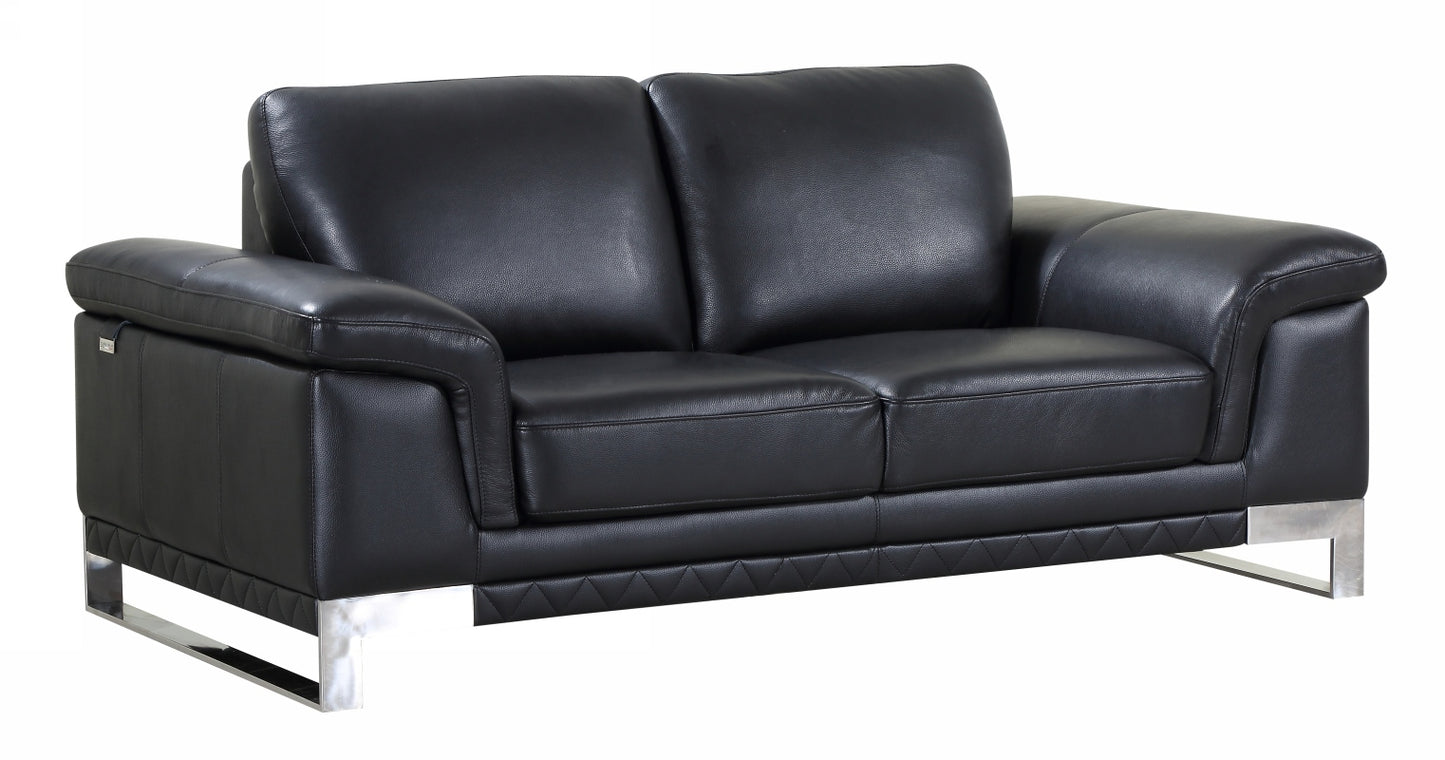 73" Black And Silver Genuine Leather Love Seat