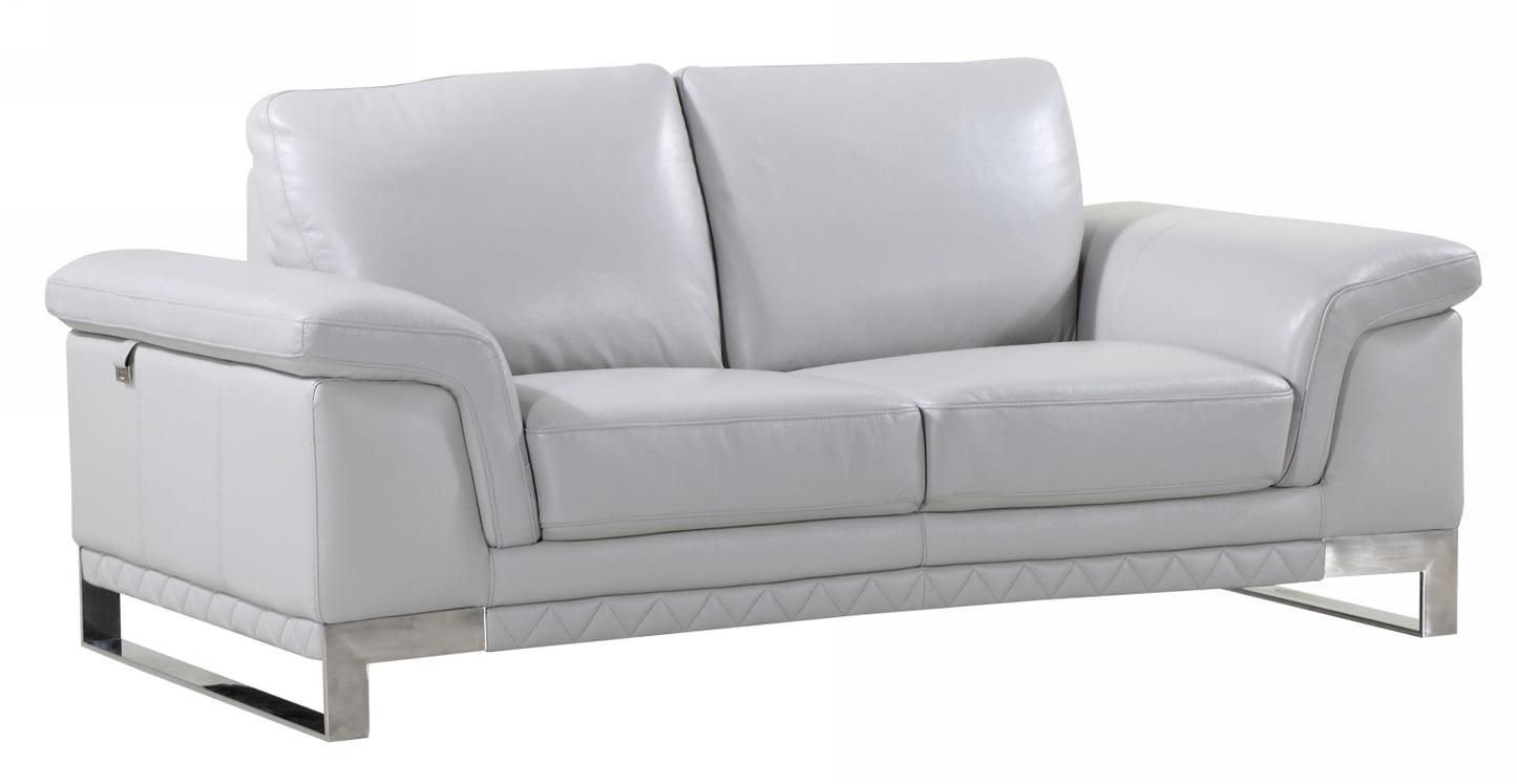 73" Light Gray And Silver Genuine Leather Loveseat