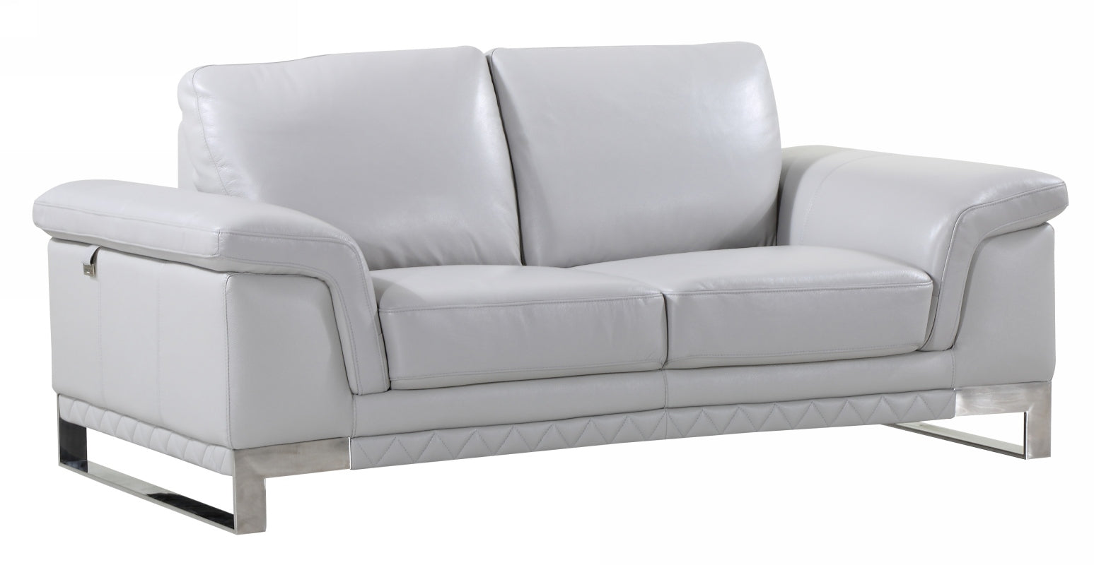 73" Light Gray And Silver Genuine Leather Loveseat