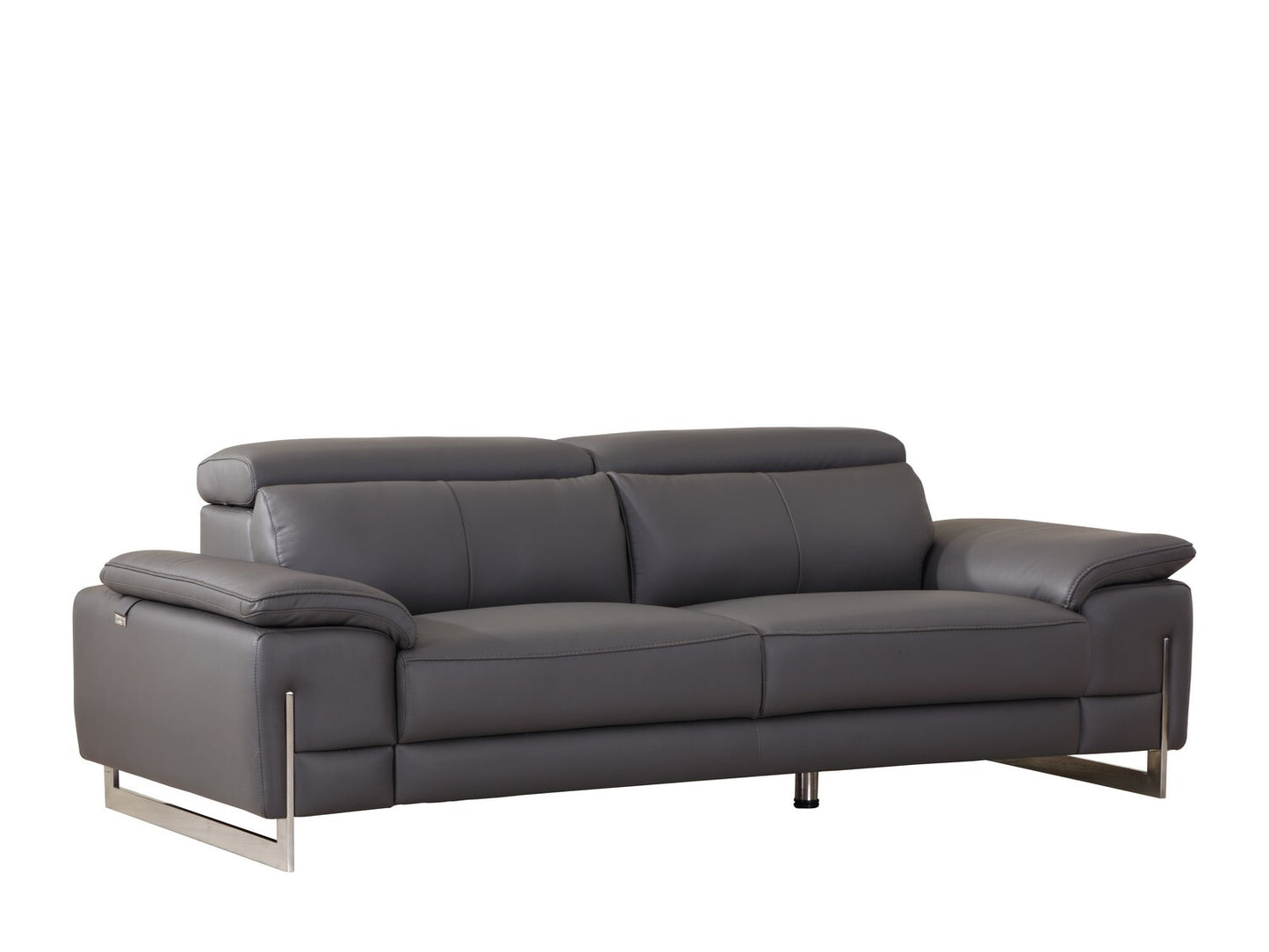 87" Dark Gray Italian Leather Sofa With Silver Legs