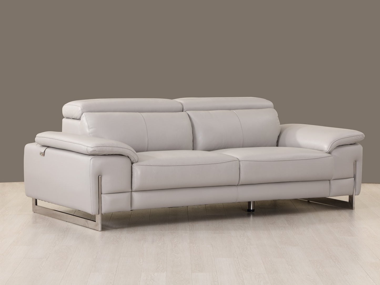 Three Piece Indoor Light Gray Italian Leather Six Person Seating Set
